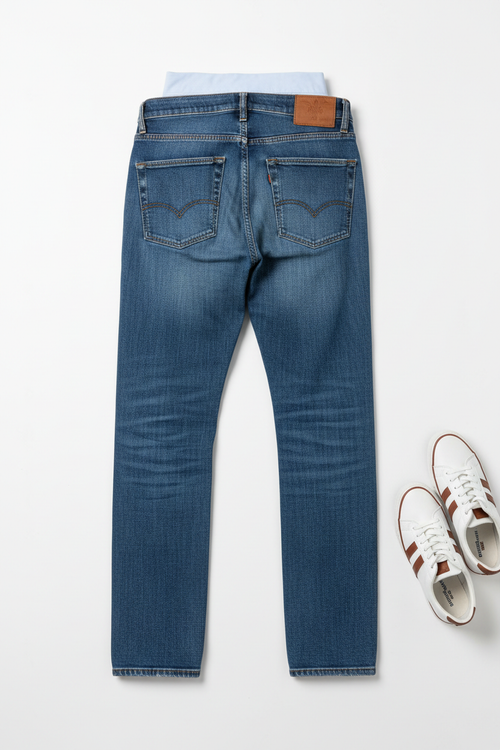 Denim Jean Trouser flat lay on white background